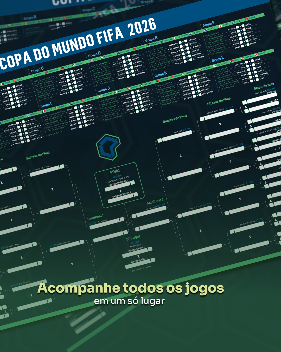 Mockup da tabela impressa da Copa do Mundo 2026
