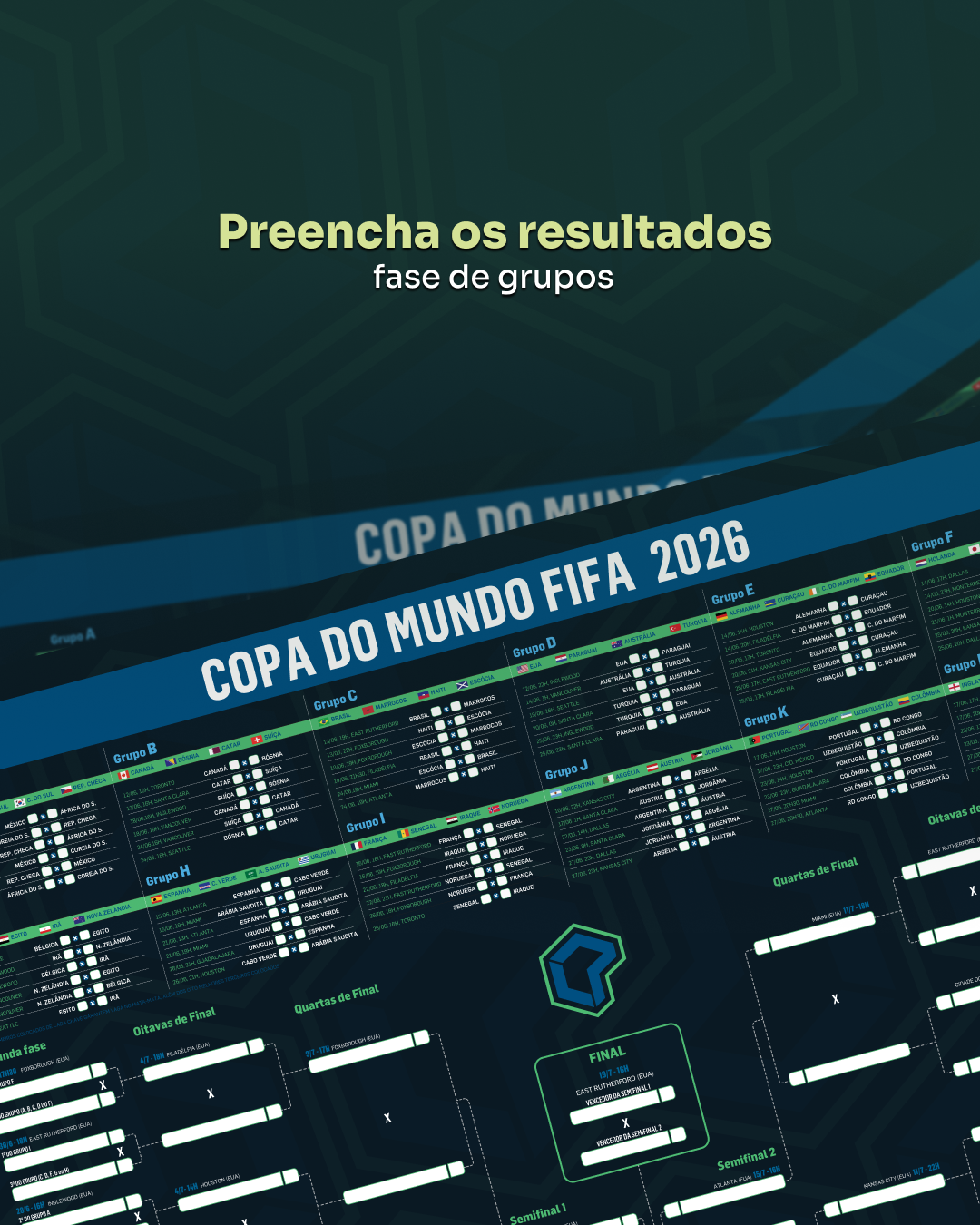 Tabela com fase de grupos e mata-mata da Copa 2026